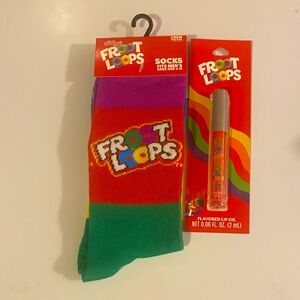 Fun Novelty Sock/Lip Gloss Bundle Featuring Froot Loops Brand